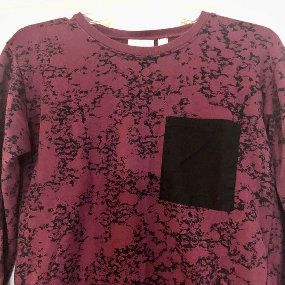 Zella Girls Pullover Crew Neck Front Pocket Long Sweatshirt Burgundy and Black - Picture 2 of 12